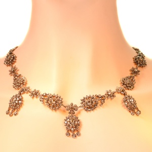 Circa 1850 Victorian Silver-on-Gold Diamond Garland Necklace